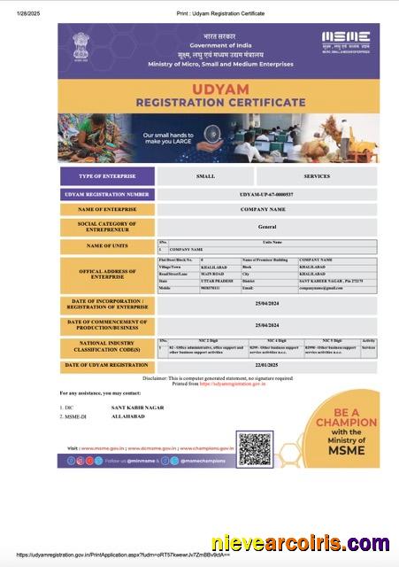 India Udyam registration certificate, version 5